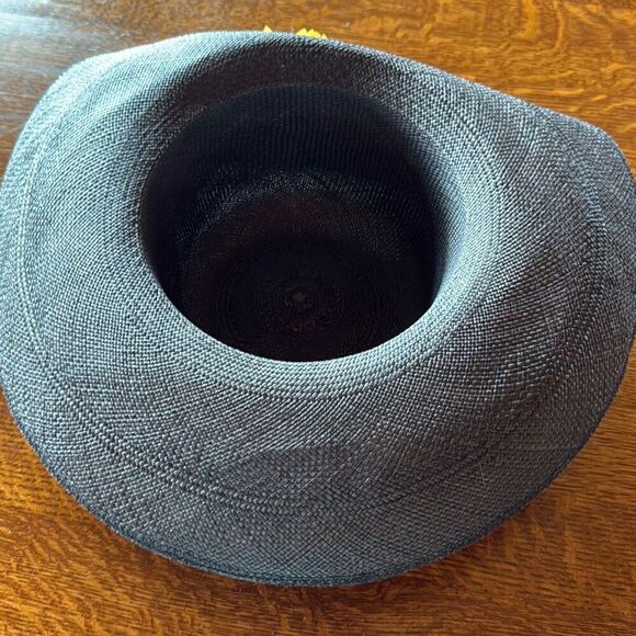 Vintage Black Fine Weave Wide Brim Straw Hat Sunflower Women’s Size Medium - Picture 11 of 13